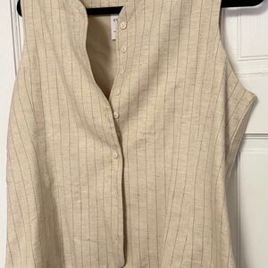 Ethnic Indian Wear Beige Pinstripe Sleeveless Blazer